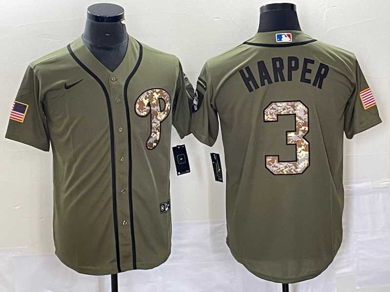 Mens Philadelphia Phillies #3 Bryce Harper Green Salute to Service Cool Base Stitched Nike Jersey->philadelphia phillies->MLB Jersey